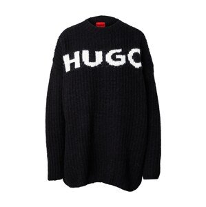 HUGO Red Oversize sveter 'Slogues'  čierna / biela