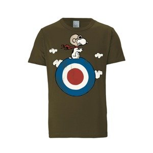 LOGOSHIRT Tričko 'Peanuts - Snoopy Pilot'  modrá / olivová / červená / biela