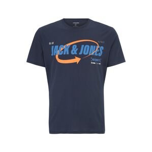 Jack & Jones Plus Tričko 'Black'  modrá / námornícka modrá / oranžová