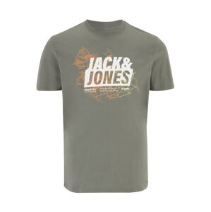 Jack & Jones Plus Tričko 'Map'  limetková / tmavozelená / oranžová / biela