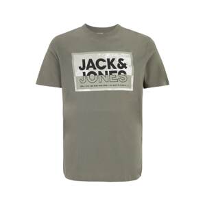 Jack & Jones Plus Tričko 'LOGAN'  olivová / čierna / biela