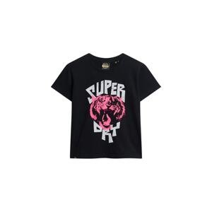 Superdry Tričko 'Lo-fi Rock'  ružová / čierna / biela