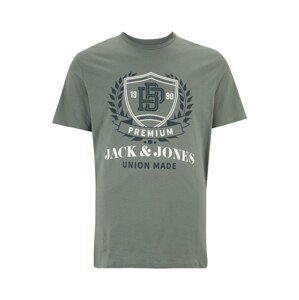 Jack & Jones Plus Tričko 'CAMERON'  petrolejová / jedľová / biela