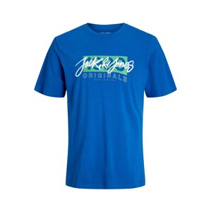 JACK & JONES Tričko 'RACES'  kráľovská modrá / kiwi / biela