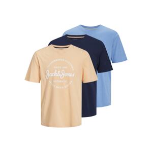 JACK & JONES Tričko 'Forest'  námornícka modrá / svetlomodrá / pastelovo oranžová / biela