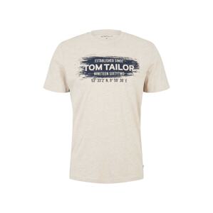 TOM TAILOR Tričko  béžová melírovaná / námornícka modrá