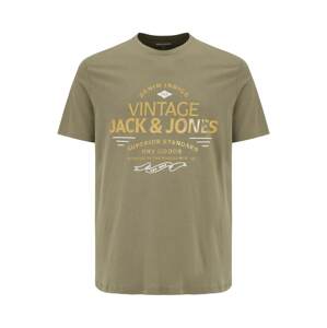 Jack & Jones Plus Tričko 'Booster'  šafránová / olivová / biela