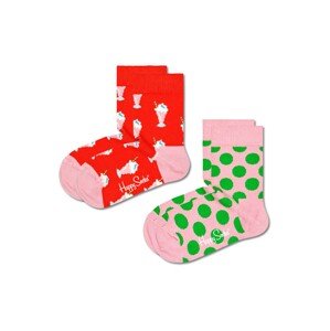 Happy Socks Ponožky  trávovo zelená / svetloružová / červená / biela