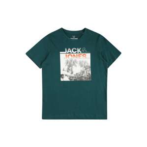 Jack & Jones Junior Tričko 'ALFIE'  tmavozelená / oranžová / čierna / biela