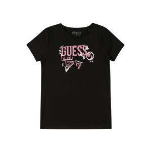 GUESS Tričko  s ružovými fľakmi / čierna / šedobiela