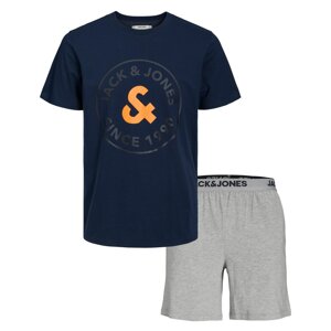 JACK & JONES Krátke pyžamo 'AARON'  námornícka modrá / tmavosivá / sivá melírovaná / oranžová