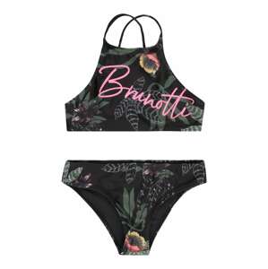 Brunotti Kids Športové plavky 'Camellia'  tmavozelená / neónovo ružová / čierna / biela