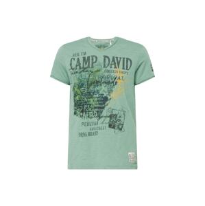 CAMP DAVID Tričko  pastelovo zelená / tmavozelená / svetlooranžová