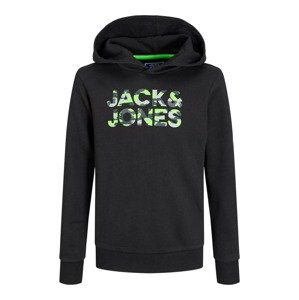 Jack & Jones Junior Mikina 'Miles'  sivá / neónovo zelená / čierna