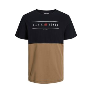 JACK & JONES Tričko 'ELLIOT'  svetlohnedá / pastelovo červená / čierna / biela