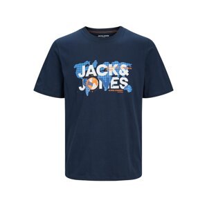 JACK & JONES Tričko 'Dust'  modrá / námornícka modrá / oranžová / biela