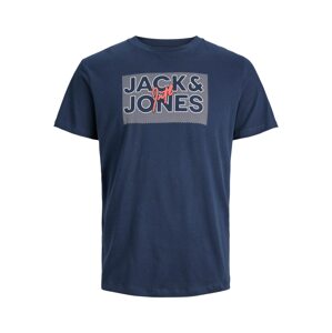 JACK & JONES Tričko 'MARIUS'  námornícka modrá / oranžová / biela