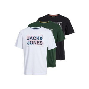 JACK & JONES Tričko 'Kain'  tmavozelená / zmiešané farby / čierna / biela
