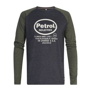 Petrol Industries Tričko  kaki / čierna melírovaná / biela