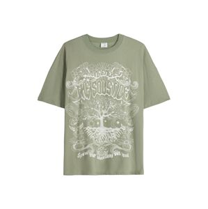 Bershka Oversize tričko  krémová / olivová