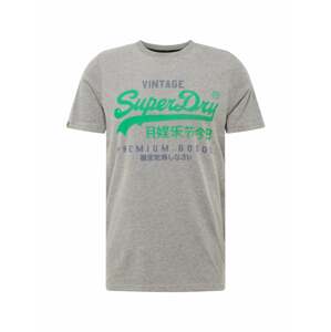 Superdry Tričko  sivá melírovaná / zelená