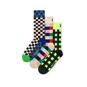 Happy Socks Ponožky 'Check It Out'  krémová / modrá / neónovo žltá / šedobiela