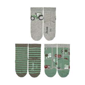 STERNTALER Ponožky 'Traktor'  sivá / zelená / kaki / biela