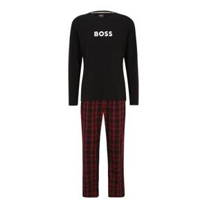 BOSS Black Dlhé pyžamo 'Easy'  vínovo červená / čierna / biela