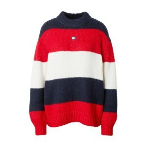 Tommy Jeans Oversize sveter  námornícka modrá / jasne červená / biela