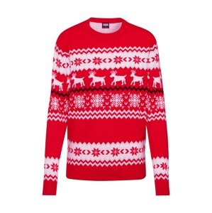 Urban Classics Sveter 'Norwegian Christmas Sweater'  červená / biela
