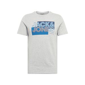 JACK & JONES Tričko 'Booster'  nebesky modrá / tmavomodrá / tmavosivá / svetlosivá