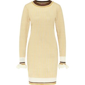 MYMO Pletené šaty  žltá / biela / hnedá
