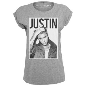 Merchcode Tričko 'Justin Bieber'  sivá melírovaná / biela / čierna