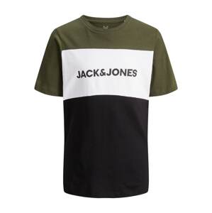 Jack & Jones Junior Tričko  kaki / čierna / biela
