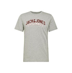 JACK & JONES Tričko 'CHRIS'  sivá melírovaná / bordová / biela