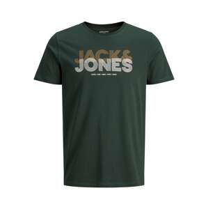 JACK & JONES Tričko  tmavozelená / biela / bronzová