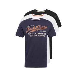 JACK & JONES Tričko  čierna / biela / tmavomodrá / oranžová