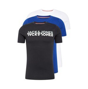 JACK & JONES Tričko  čierna / kráľovská modrá / biela