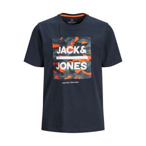 Jack & Jones Junior Tričko  tmavomodrá / oranžová / biela / modrosivá