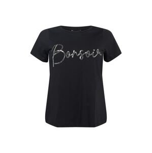 Dorothy Perkins Curve T-Shirt 'BONSOIR'  čierna / strieborná
