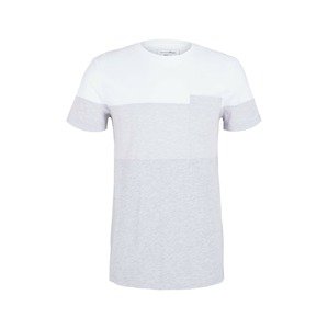 TOM TAILOR DENIM T-Shirt Tshirt mit Brusttasche  biela / svetlosivá / sivá