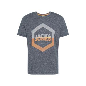 JACK & JONES Tričko  modrosivá / sivá / oranžová