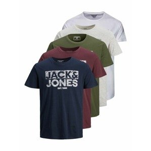 JACK & JONES Tričko  tmavomodrá / tmavočervená / tmavozelená / sivá melírovaná / biela