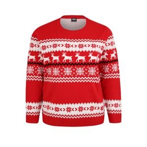 Urban Classics Curvy Pullover 'Norwegian Christmas Sweater'  červená / biela