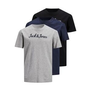 Jack & Jones Junior Tričko 'WINKS'  sivá melírovaná / čierna / námornícka modrá