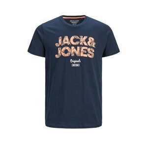 JACK & JONES Tričko 'Lefo'  námornícka modrá / biela / pastelovo oranžová
