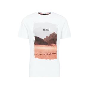 BOSS Casual T-Shirt 'Tsummery'  biela / hnedá / svetlohnedá / sivá