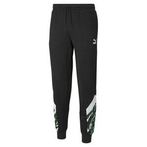 PUMA Športové nohavice  čierna / biela / trávovo zelená