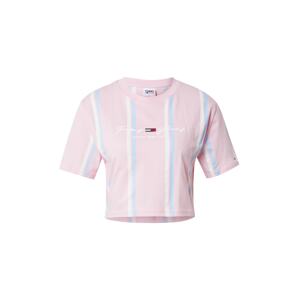 Tommy Jeans T-Shirt  ružová / biela / svetlomodrá