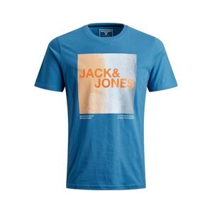 JACK & JONES Tričko 'CORAZ'  nebesky modrá / svetlomodrá / svetlooranžová